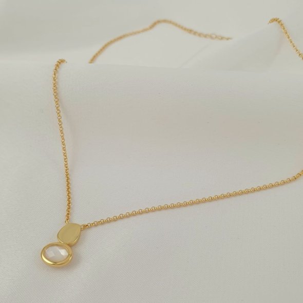 Κολιέ αλυσίδα με οβάλ πέτρα Φίλντισι - ΚΙΤΡΙΝΟ, ΑΣΗΜΙ, MOTHER OF PEARL, WHITE - 1