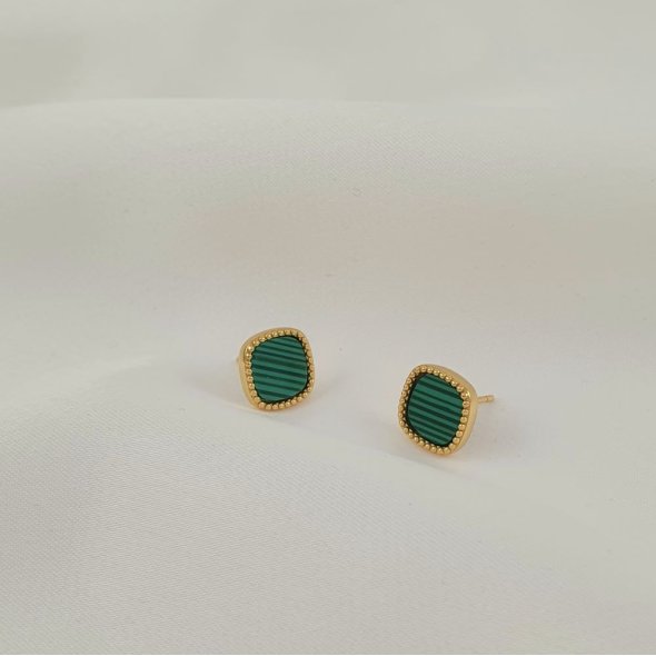 Σκουλαρίκια κολλητά τετράγωνα με Μαλαχίτη - ΚΙΤΡΙΝΟ, ΑΣΗΜΙ, ΜΑΛΑΧΙΤΗΣ, GREEN  - 1