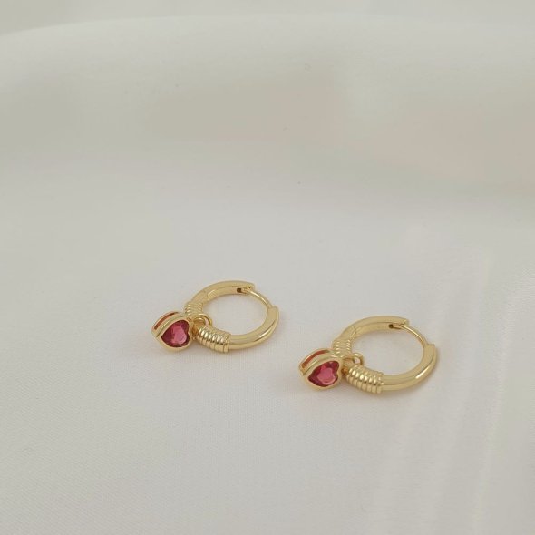 Σκουλαρίκια κρίκοι με καρδιά από Ζιργκον - ΚΙΤΡΙΝΟ, ΑΣΗΜΙ, ΖΙΡΓΚΟΝ, PINK - 1