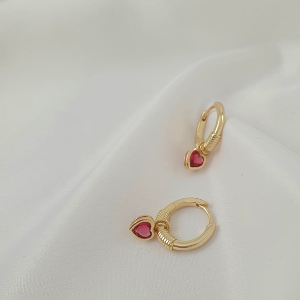 Σκουλαρίκια κρίκοι με καρδιά από Ζιργκον - ΚΙΤΡΙΝΟ, ΑΣΗΜΙ, ΖΙΡΓΚΟΝ, PINK