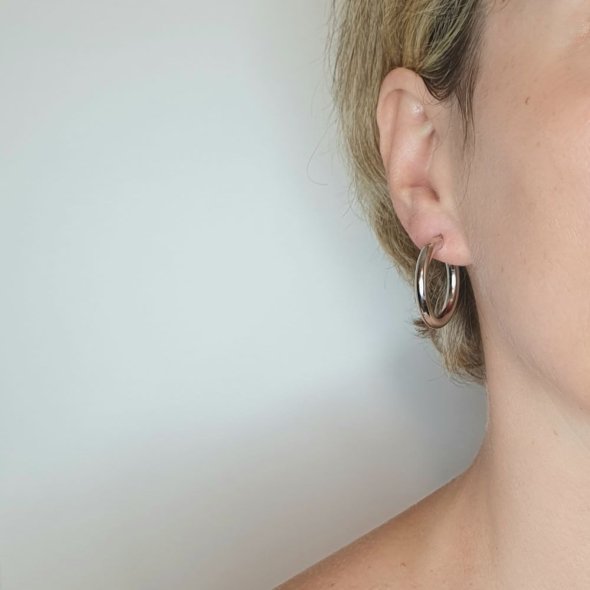 Σκουλαρίκια κρίκοι ασημένιοι - ΛΕΥΚΟ, ΑΣΗΜΙ - 2