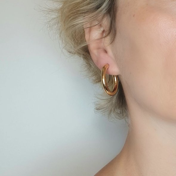 Σκουλαρίκια κρίκοι χρυσοί γυαλιστεροί - ΚΙΤΡΙΝΟ, ΧΡΥΣΟΣ K14 - 2