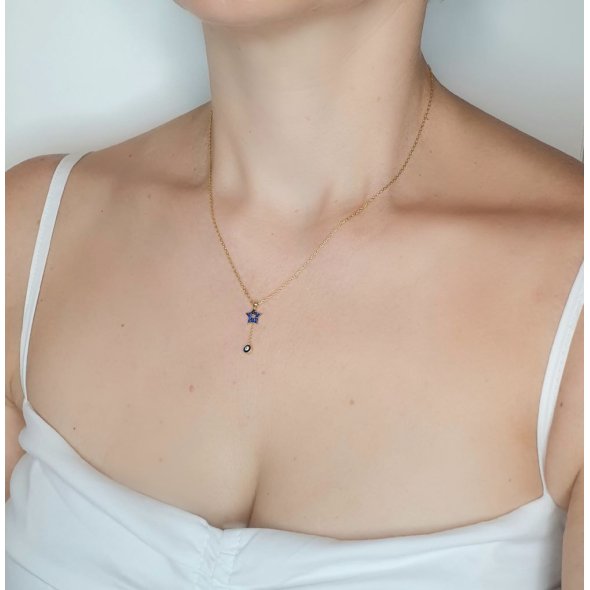 Κολιέ με μπλε αστέρι & μάτι - ΚΙΤΡΙΝΟ, ΑΣΗΜΙ, ΖΙΡΓΚΟΝ, BLUE - 3