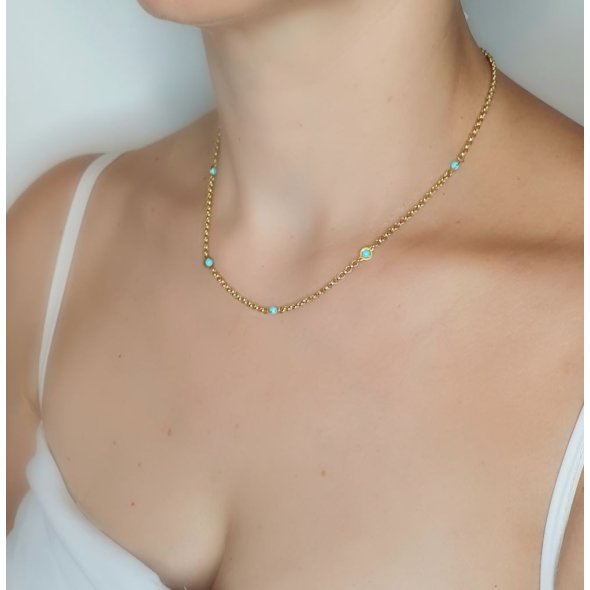 Κολιέ αλυσίδα χρυσή με Τιρκουάζ - ΚΙΤΡΙΝΟ, ΧΡΥΣΟΣ K14, ΤΙΡΚΟΥΑΖ, TURQUOISE - 2