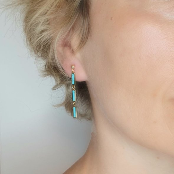 Σκουλαρίκια χρυσά κρεμαστά με Τιρκουάζ - ΚΙΤΡΙΝΟ, ΧΡΥΣΟΣ K14, ΤΙΡΚΟΥΑΖ, TURQUOISE - 2