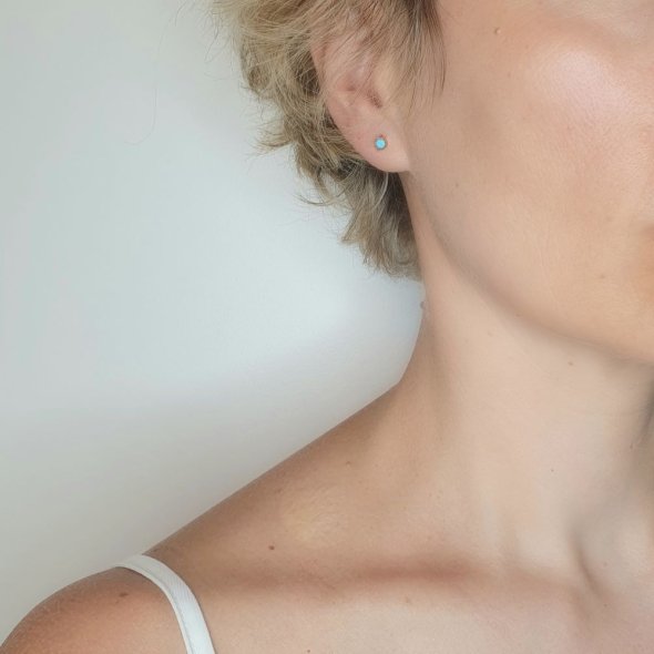 Σκουλαρίκια χρυσά καρφωτά με Τιρκουάζ - ΚΙΤΡΙΝΟ, ΧΡΥΣΟΣ K9, ΤΙΡΚΟΥΑΖ, TURQUOISE - 2