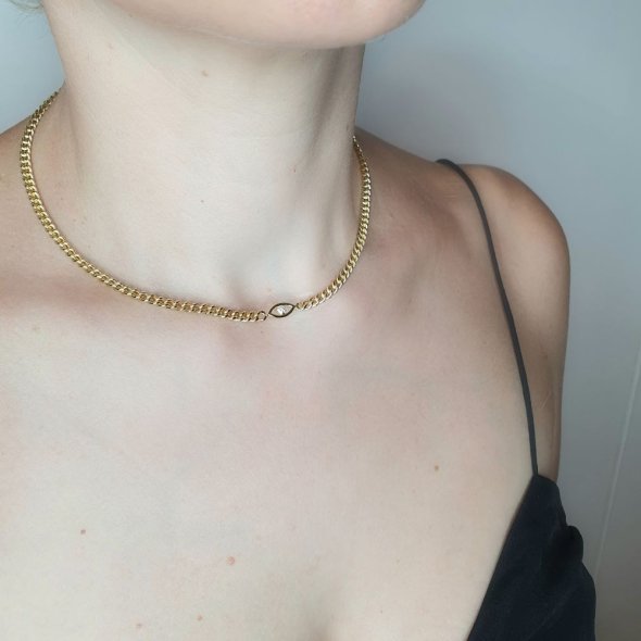 Κολιέ αλυσίδα με μάτι & λευκό Ζιργκον - ΚΙΤΡΙΝΟ, ΑΣΗΜΙ, ΖΙΡΓΚΟΝ, WHITE - 3