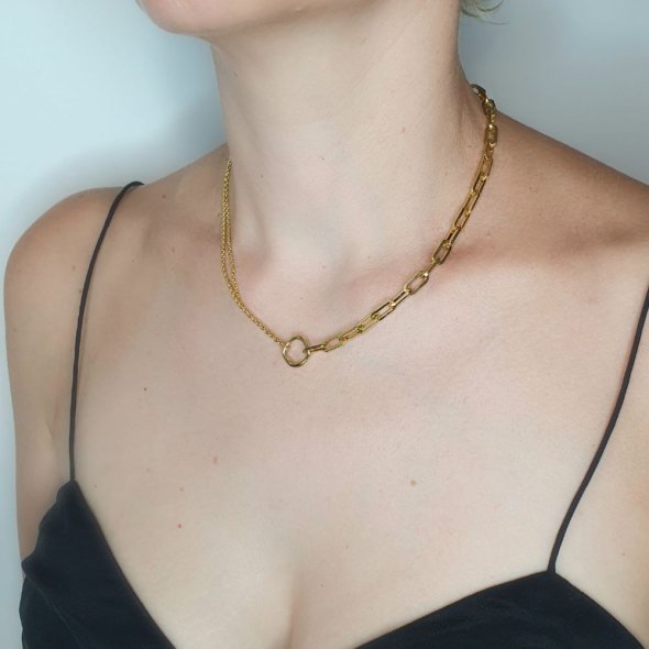 Κολιέ αλυσίδα διπλό - ΚΙΤΡΙΝΟ, ΑΣΗΜΙ - 2