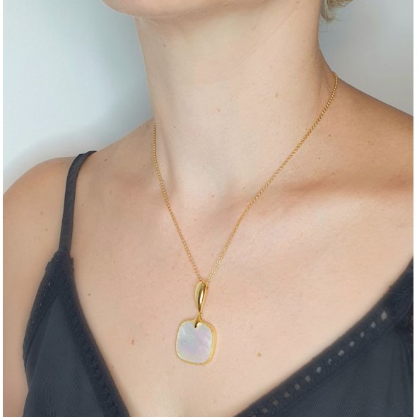 Κολιέ αλυσίδα με μενταγιόν από Φίλντισι - ΚΙΤΡΙΝΟ, ΑΣΗΜΙ, MOTHER OF PEARL, WHITE - 3