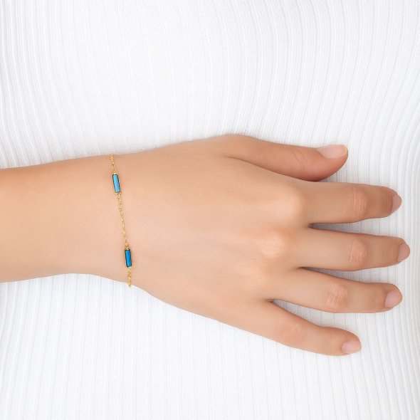 Βραχιόλι χρυσό με πέτρες Τιρκουάζ - ΚΙΤΡΙΝΟ, ΧΡΥΣΟΣ K14, ΤΙΡΚΟΥΑΖ, TURQUOISE - 2