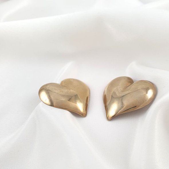 Σκουλαρίκια κολλητά καρδιές - ΚΙΤΡΙΝΟ, ΑΣΗΜΙ - 1