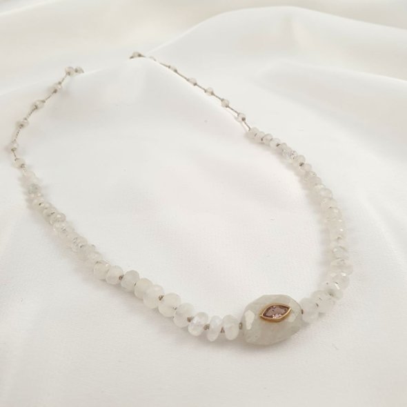 Κολιέ με Φεγγαρόπετρες & λευκό Ζιργκον - ΚΙΤΡΙΝΟ, ΑΣΗΜΙ, ΦΕΓΓΑΡΟΠΕΤΡΑ, WHITE, ΖΙΡΓΚΟΝ, PINK