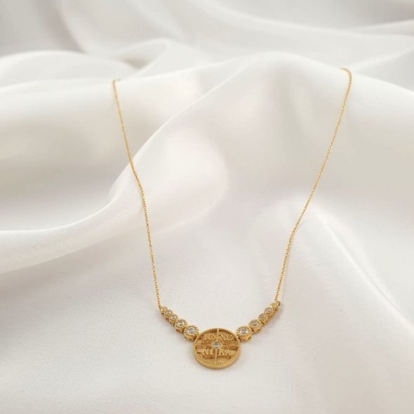 Κολιέ χρυσό Βυζαντινάτο με Ζιργκον - ΚΙΤΡΙΝΟ, ΧΡΥΣΟΣ K9, ΖΙΡΓΚΟΝ, WHITE - 1