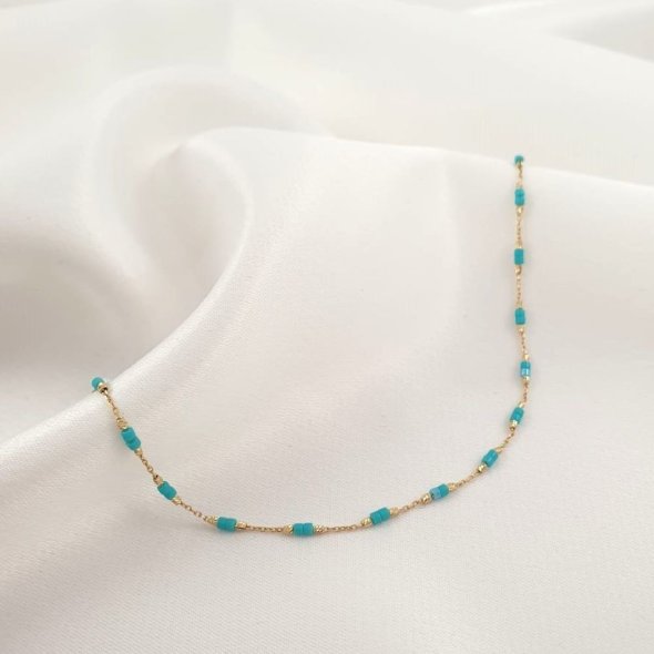 Βραχιόλι αλυσίδα χρυσή με χάντρες Τιρκουάζ - ΚΙΤΡΙΝΟ, ΧΡΥΣΟΣ K14, ΤΙΡΚΟΥΑΖ, TURQUOISE