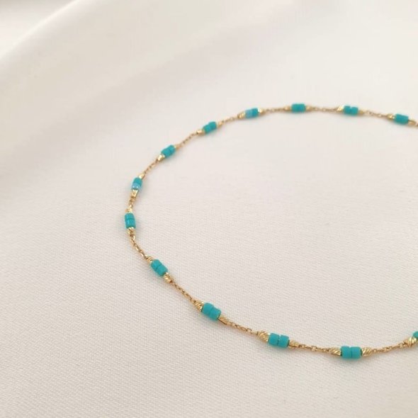 Βραχιόλι αλυσίδα χρυσή με χάντρες Τιρκουάζ - ΚΙΤΡΙΝΟ, ΧΡΥΣΟΣ K14, ΤΙΡΚΟΥΑΖ, TURQUOISE - 1