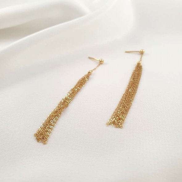 Σκουλαρίκια χρυσά με κρεμαστές αλυσίδες - ΚΙΤΡΙΝΟ, ΧΡΥΣΟΣ K14 - 1