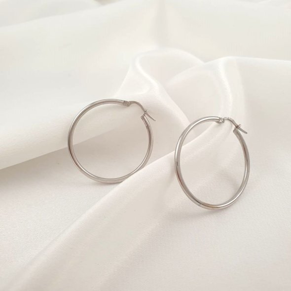 Σκουλαρίκια κρίκοι λευκόχρυσοι - ΛΕΥΚΟ, ΧΡΥΣΟΣ K14 - 1