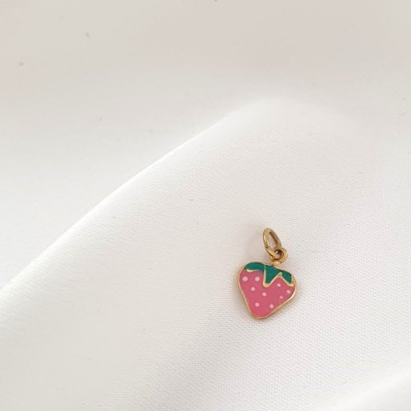Μενταγιόν φράουλα από ροζ & πράσινο Σμάλτο - ΚΙΤΡΙΝΟ, ΧΡΥΣΟΣ K14, ΣΜΑΛΤΟ, PINK, ΣΜΑΛΤΟ, GREEN  - 1