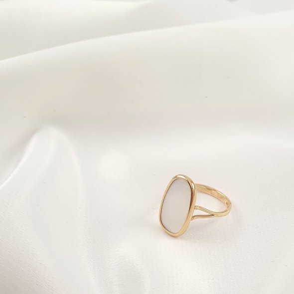 Δαχτυλίδι χρυσό με Φίλντισι - ΚΙΤΡΙΝΟ, ΧΡΥΣΟΣ K14, MOTHER OF PEARL, WHITE - 1