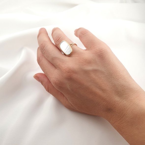 Δαχτυλίδι χρυσό με Φίλντισι - ΚΙΤΡΙΝΟ, ΧΡΥΣΟΣ K14, MOTHER OF PEARL, WHITE - 2