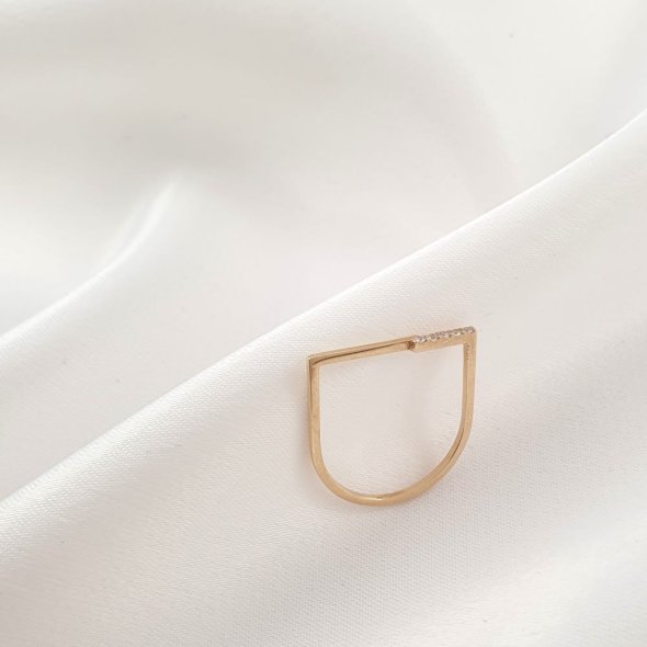 Δαχτυλίδι χρυσό γεωμετρικό με λευκά Ζιργκον - ΚΙΤΡΙΝΟ, ΧΡΥΣΟΣ K14, ΖΙΡΓΚΟΝ, WHITE - 1