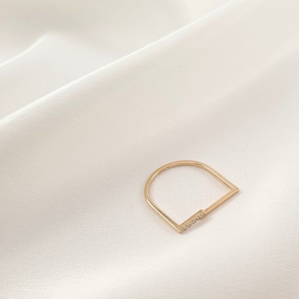 Δαχτυλίδι χρυσό γεωμετρικό με λευκά Ζιργκον - ΚΙΤΡΙΝΟ, ΧΡΥΣΟΣ K14, ΖΙΡΓΚΟΝ, WHITE