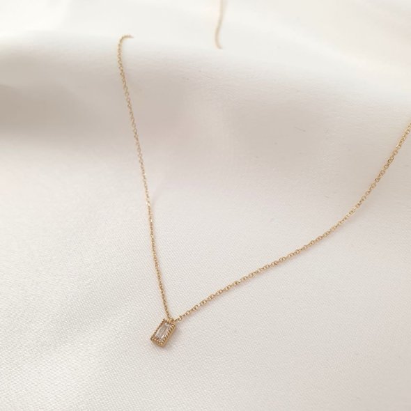 Κολιέ αλυσίδα χρυσή με μενταγιόν λευκό Ζιργκον - ΚΙΤΡΙΝΟ, ΧΡΥΣΟΣ K9, ΖΙΡΓΚΟΝ, WHITE - 1