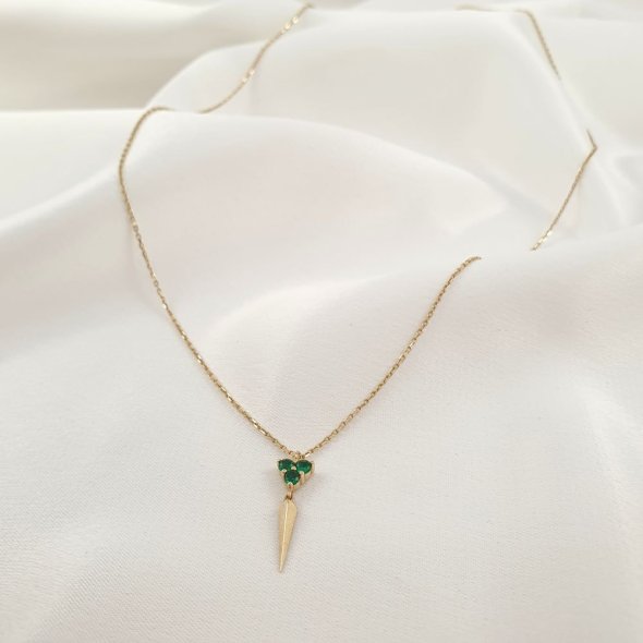 Κολιέ αλυσίδα χρυσή με τριγωνικό μενταγιόν & πράσινα Ζιργκον  - ΚΙΤΡΙΝΟ, ΧΡΥΣΟΣ K14, ΖΙΡΓΚΟΝ, GREEN 