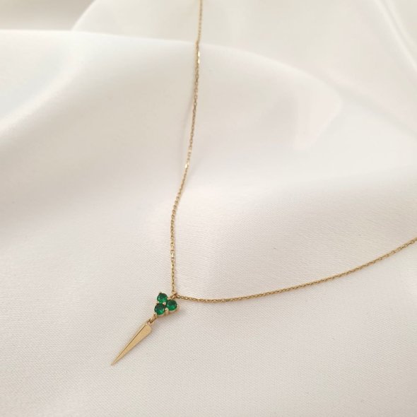 Κολιέ αλυσίδα χρυσή με τριγωνικό μενταγιόν & πράσινα Ζιργκον  - ΚΙΤΡΙΝΟ, ΧΡΥΣΟΣ K14, ΖΙΡΓΚΟΝ, GREEN  - 1