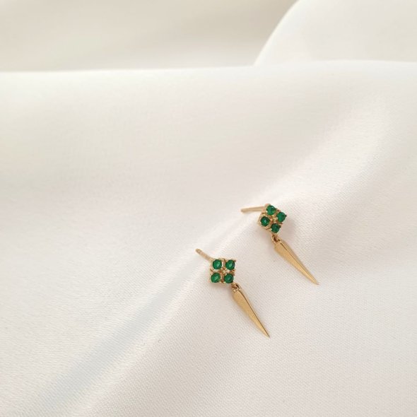 Σκουλαρίκια χρυσά με πράσινα Ζιργκον - ΚΙΤΡΙΝΟ, ΧΡΥΣΟΣ K14, ΖΙΡΓΚΟΝ, GREEN 