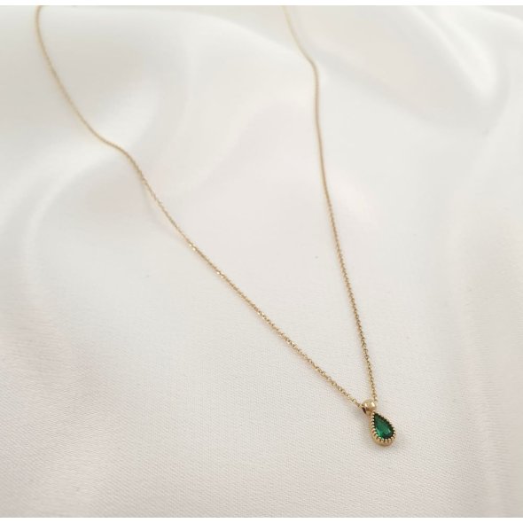 Κολιέ αλυσίδα με μενταγιόν πράσινο Ζιργκον - ΚΙΤΡΙΝΟ, ΧΡΥΣΟΣ K9, ΖΙΡΓΚΟΝ, GREEN 