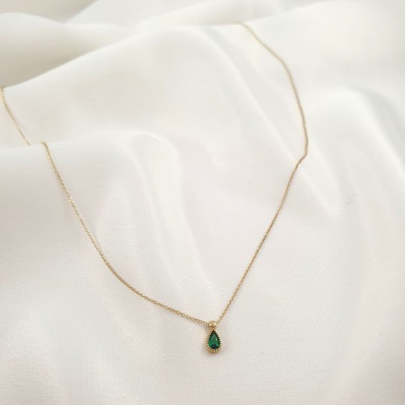 Κολιέ αλυσίδα με μενταγιόν πράσινο Ζιργκον - ΚΙΤΡΙΝΟ, ΧΡΥΣΟΣ K9, ΖΙΡΓΚΟΝ, GREEN  - 1