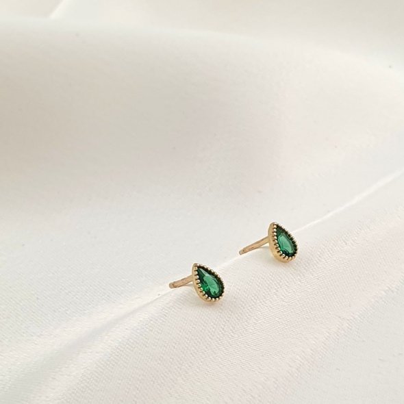 Σκουλαρίκια χρυσά με πράσινο Ζιργκον - ΚΙΤΡΙΝΟ, ΧΡΥΣΟΣ K9, ΖΙΡΓΚΟΝ, GREEN 