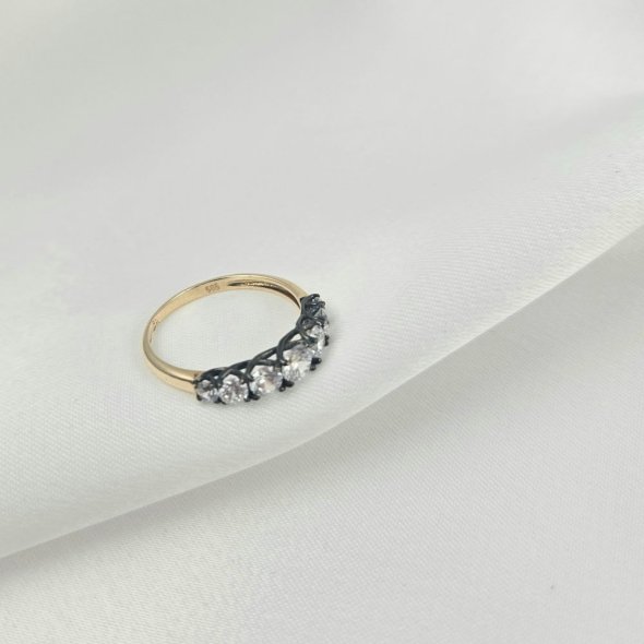 Δαχτυλίδι χρυσό με λευκά Ζιργκον - ΚΙΤΡΙΝΟ-ΜΑΥΡΟ, ΧΡΥΣΟΣ K14, ΖΙΡΓΚΟΝ, WHITE - 1