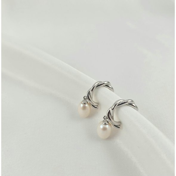 Σκουλαρίκια κρίκοι στριφτοί με Μαργαριτάρι - ΛΕΥΚΟ, ΑΣΗΜΙ, ΜΑΡΓΑΡΙΤΑΡΙ, WHITE