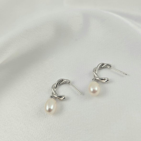 Σκουλαρίκια κρίκοι στριφτοί με Μαργαριτάρι - ΛΕΥΚΟ, ΑΣΗΜΙ, ΜΑΡΓΑΡΙΤΑΡΙ, WHITE - 1