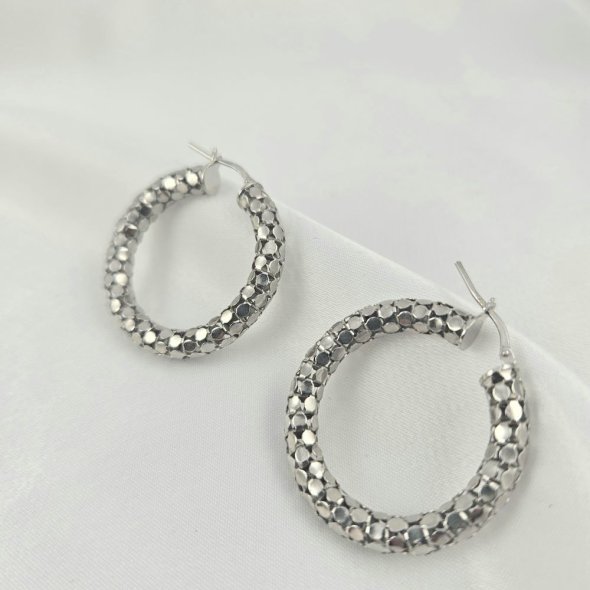 Σκουλαρίκια κρίκοι ασημένιοι - ΛΕΥΚΟ, ΑΣΗΜΙ - 1