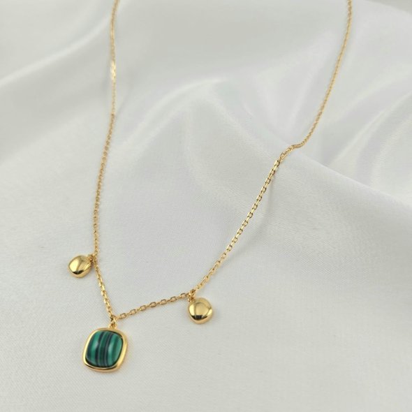 Κολιέ αλυσίδα με μενταγιόν Μαλαχίτη - ΚΙΤΡΙΝΟ, ΑΣΗΜΙ, ΜΑΛΑΧΙΤΗΣ, GREEN 