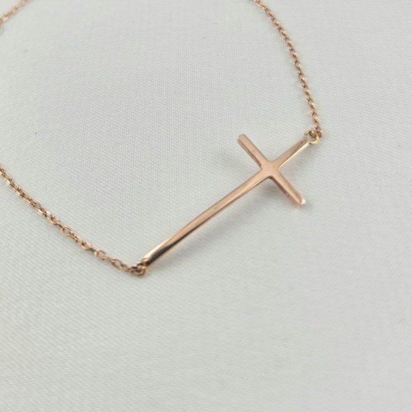 Βραχιόλι αλυσίδα από ροζ χρυσό με Σταυρό - ΡΟΖ, ΧΡΥΣΟΣ K14