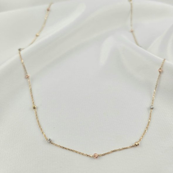 Κολιέ αλυσίδα χρυσή με μπάλες λευκές, κίτρινες & ροζ - ΚΙΤΡΙΝΟ-ΛΕΥΚΟ-ΡΟΖ, ΧΡΥΣΟΣ K14 - 1