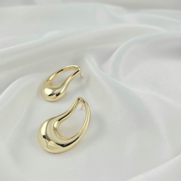 Σκουλαρίκια αφηρημένα γυαλιστερά - ΚΙΤΡΙΝΟ, ΑΣΗΜΙ - 1