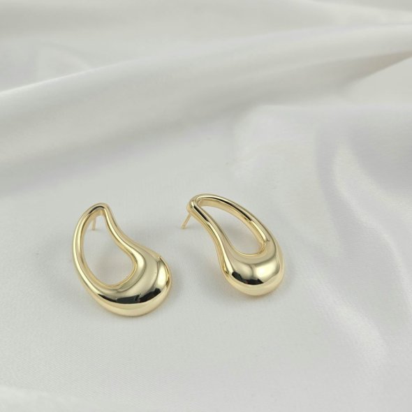 Σκουλαρίκια αφηρημένα γυαλιστερά - ΚΙΤΡΙΝΟ, ΑΣΗΜΙ