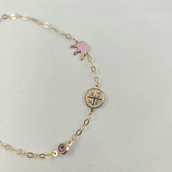 Βραχιόλι αλυσίδα χρυσό παιδικό με Μουράνο & Σμάλτο - ΚΙΤΡΙΝΟ, ΧΡΥΣΟΣ K9, ΜΟΥΡΑΝΟ, PINK, ΣΜΑΛΤΟ, PINK