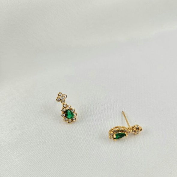 Σκουλαρίκια ροζέτα με λευκά και σμαραγδί Ζιργκον - ΚΙΤΡΙΝΟ, ΑΣΗΜΙ, ΖΙΡΓΚΟΝ, GREEN , ΖΙΡΓΚΟΝ, WHITE - 1