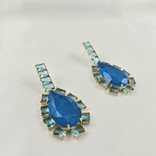 Σκουλαρίκια κρεμαστά με γαλάζια Ζιργκον - ΚΙΤΡΙΝΟ, ΑΣΗΜΙ, ΖΙΡΓΚΟΝ, LIGHT BLUE