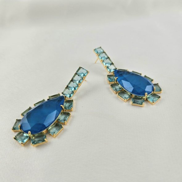 Σκουλαρίκια κρεμαστά με γαλάζια Ζιργκον - ΚΙΤΡΙΝΟ, ΑΣΗΜΙ, ΖΙΡΓΚΟΝ, LIGHT BLUE - 1