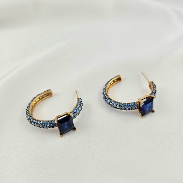 Σκουλαρίκια κρίκοι με μπλε Ζιργκον - ΚΙΤΡΙΝΟ, ΑΣΗΜΙ, ΖΙΡΓΚΟΝ, BLUE - 1