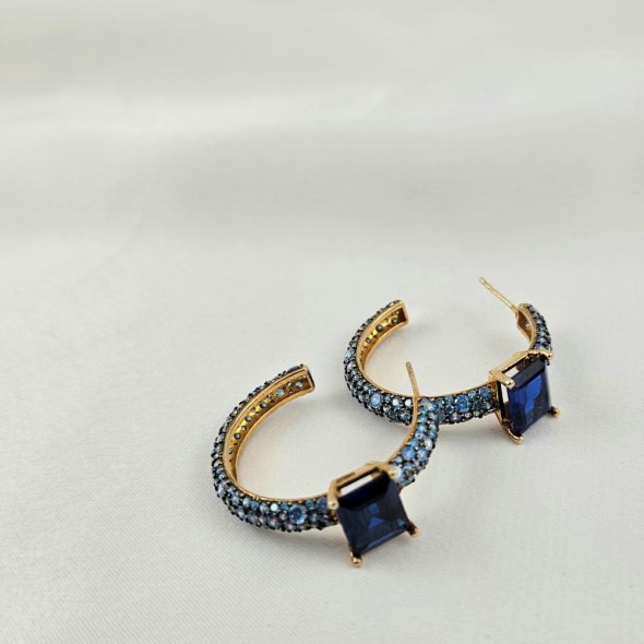 Σκουλαρίκια κρίκοι με μπλε Ζιργκον - ΚΙΤΡΙΝΟ, ΑΣΗΜΙ, ΖΙΡΓΚΟΝ, BLUE