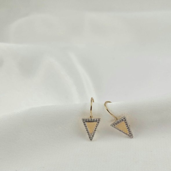 Σκουλαρίκια χρυσά τριγωνικά με λευκά Ζιργκον - ΚΙΤΡΙΝΟ, ΧΡΥΣΟΣ K9, ΖΙΡΓΚΟΝ, WHITE
