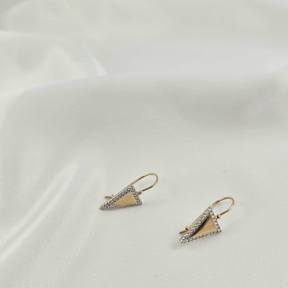 Σκουλαρίκια χρυσά τριγωνικά με λευκά Ζιργκον - ΚΙΤΡΙΝΟ, ΧΡΥΣΟΣ K9, ΖΙΡΓΚΟΝ, WHITE - 1